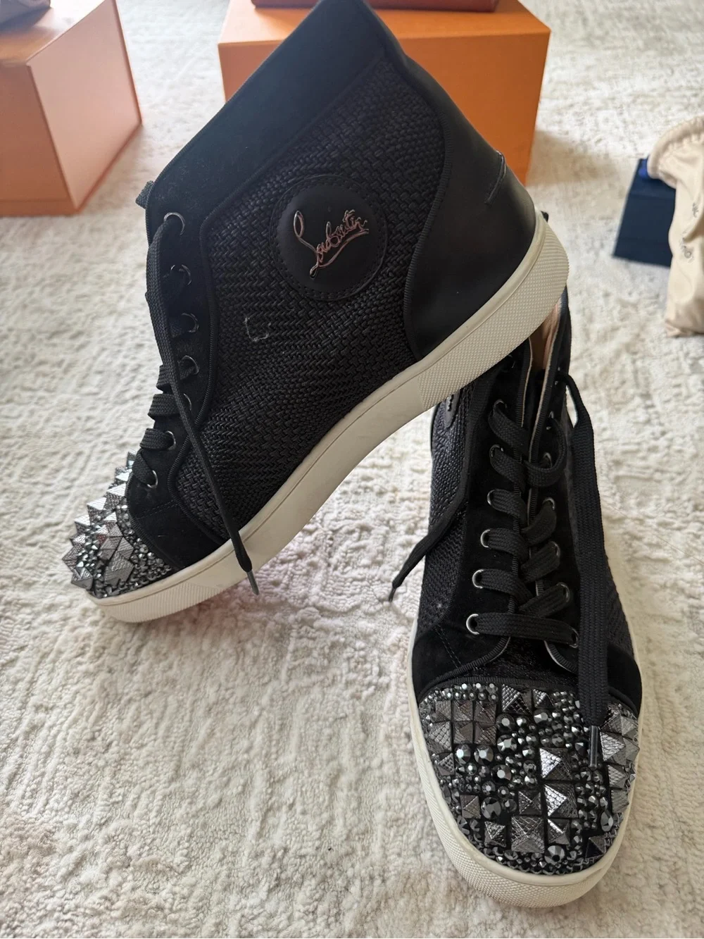 Men Black Embellished High-Top Sneakers